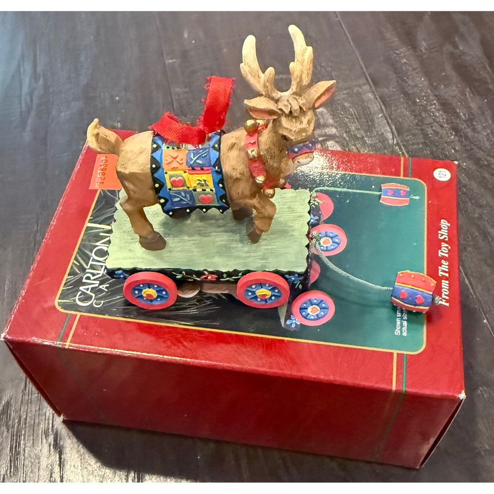 Carlton Cards Christmas Ornament Brown Reindeer Pull Toy From The Toy Shop